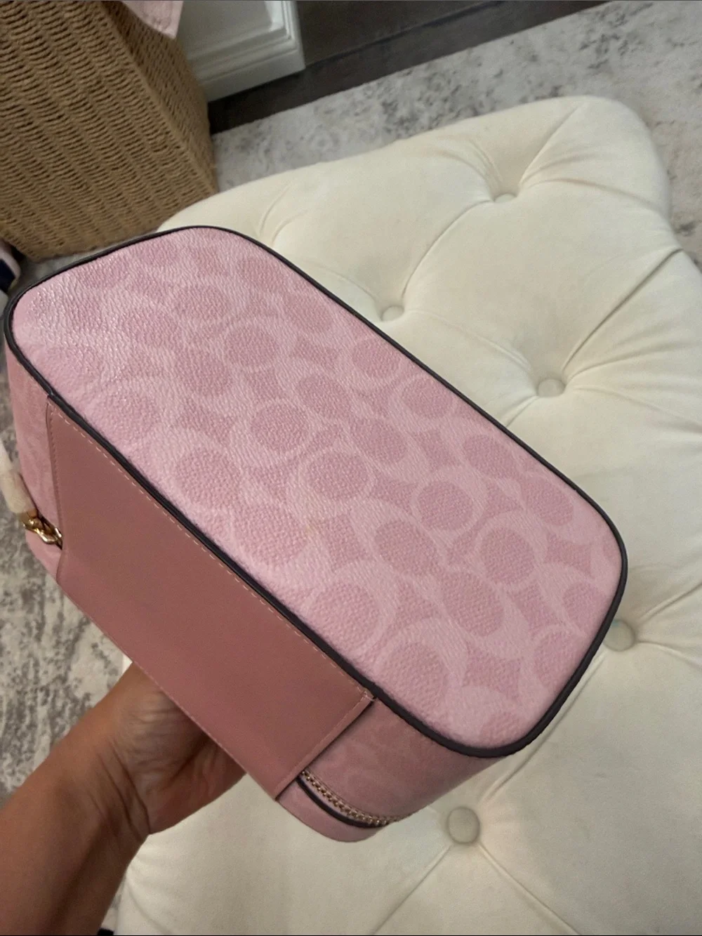 Coach Pink Signature Vanity Cosmetic Case with Top Handle